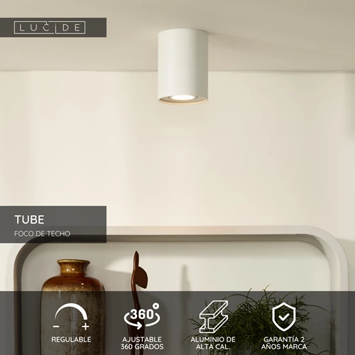 Lucide TUBE - Foco de techo - Ø 9,6 cm - 1xGU10 - Blanco - USP